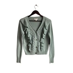 Lauren Conrad Cardigan Sweater Mint‎ Green Ruffle V Neck Button Front XS